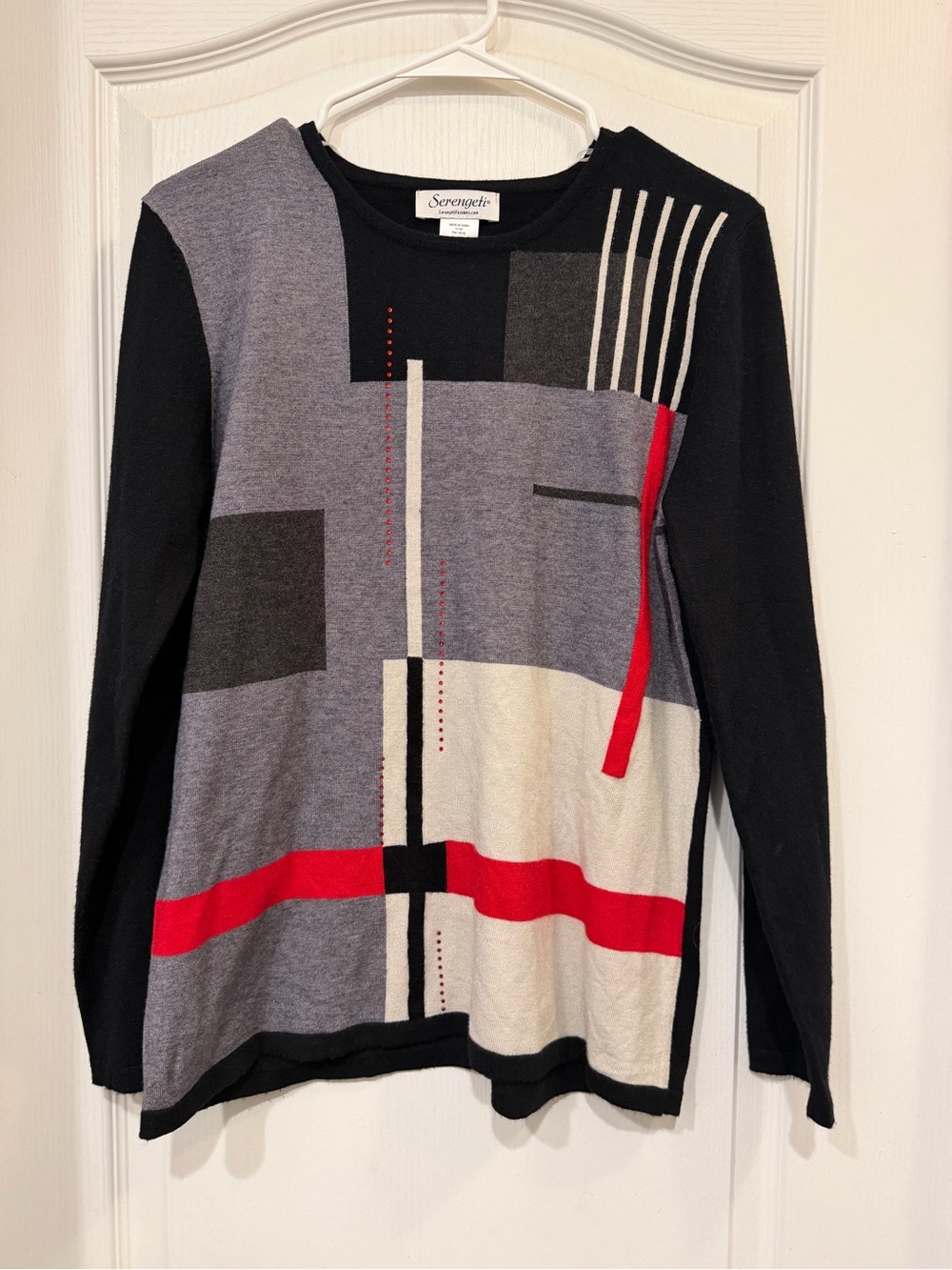 Serengeti Black, Gray & Red Geometric Crewneck Sweater